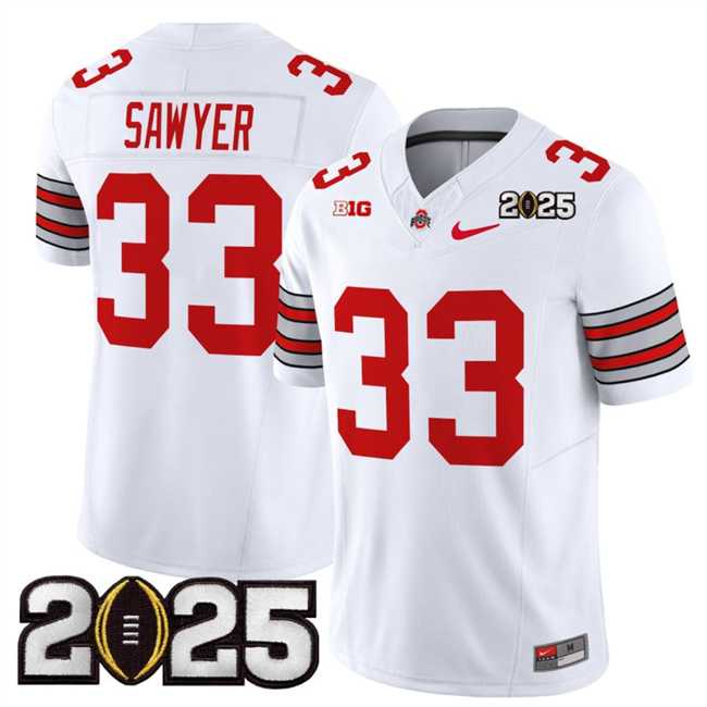 Mens Ohio State Buckeyes #33 Jack Sawyer White 2025 CFP Final Patch F.U.S.E. Vapor Limited Stitched Football Jersey->ohio state buckeyes->NCAA Jersey